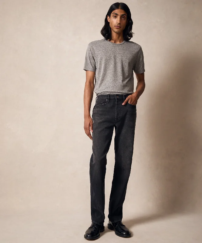 High-elastic pants-Vintage Straight Selvedge Jean in Black Worn Wash