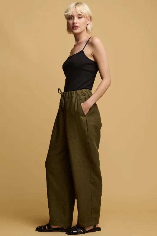 Colorful pants-Women's Lorna Elasticated Waist Linen Trouser - Olive