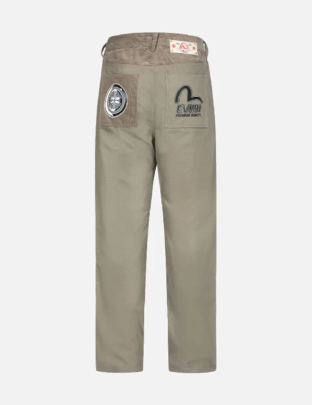 Khaki pants-Seagull and Kamon Print Straight Fit Chino Pants