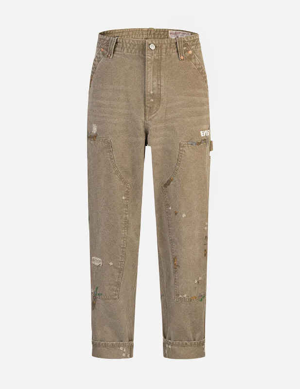 Cotton pants-Seagull Embroidery and Logo Print Relax Fit Washed Pants