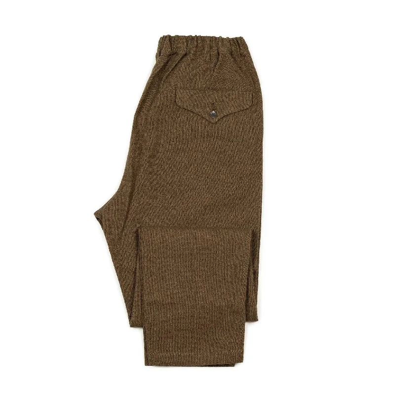 Retro loose pants-Pegtop easy pants in umber brown tumbled wool and linen