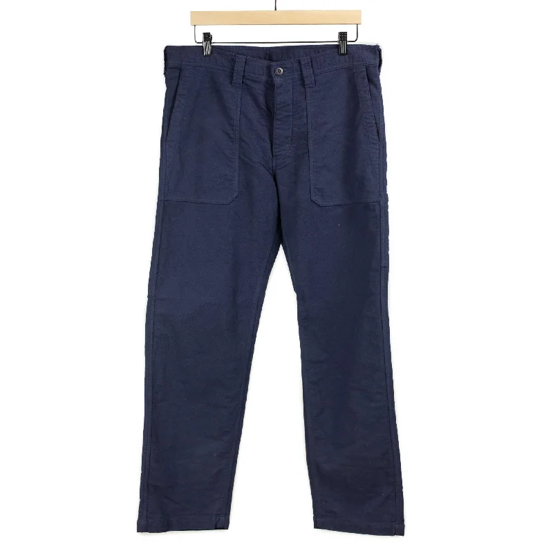 Printed pants-Fatigue trousers in garment dyed blue stretch cotton brushed twill