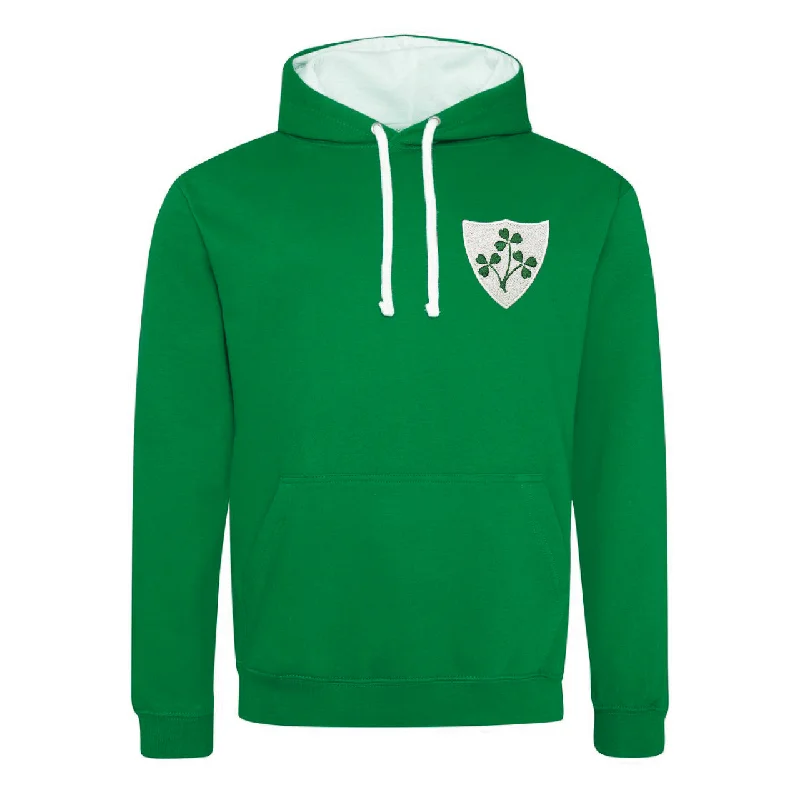 Athletic hoodie-Unisex Ireland EIRE Rugby Retro Style Two Tone Hooded Sweatshirt