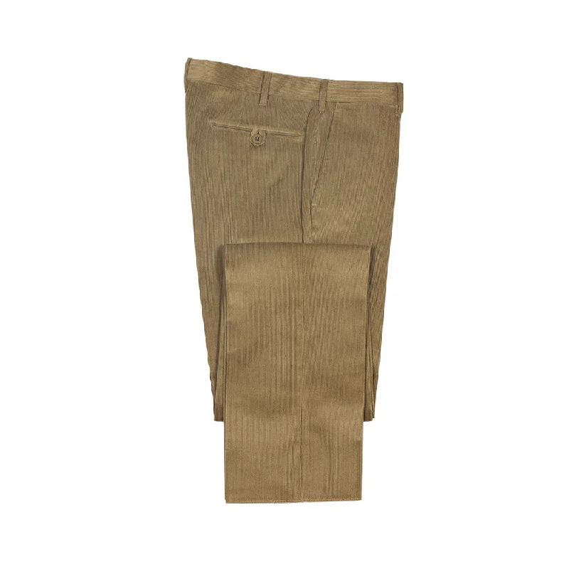 Straight-leg pants-Mid-rise belt loop trousers in beige corduroy cotton (restock)