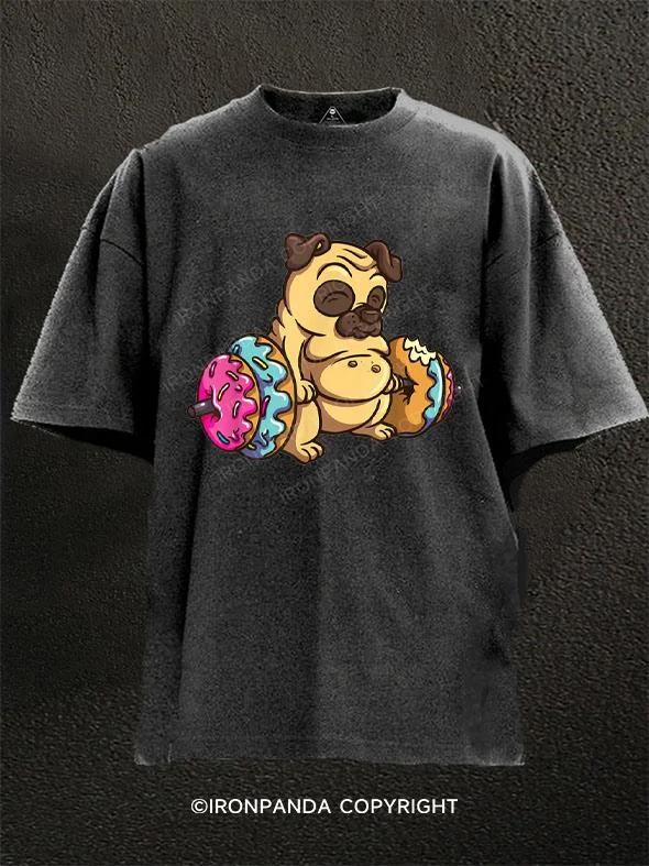 trendy graphic T-shirt-Pug Donut Deadlift Washed Gym Shirt