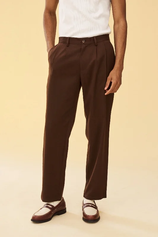 Wide-cut pants-PLEATED SMART TROUSERS - BROWN