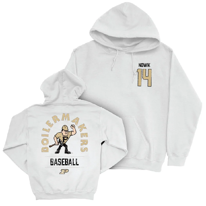 Lightweight hoodie-Baseball White Mascot Hoodie   - Breck Nowik