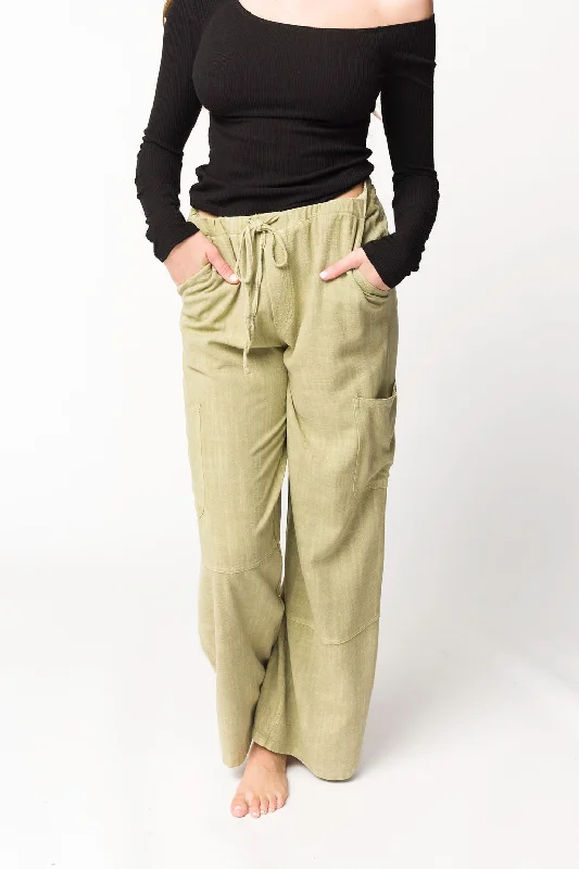 Colorful pants-Kayley Mineral Wash Utility Pants in Basil