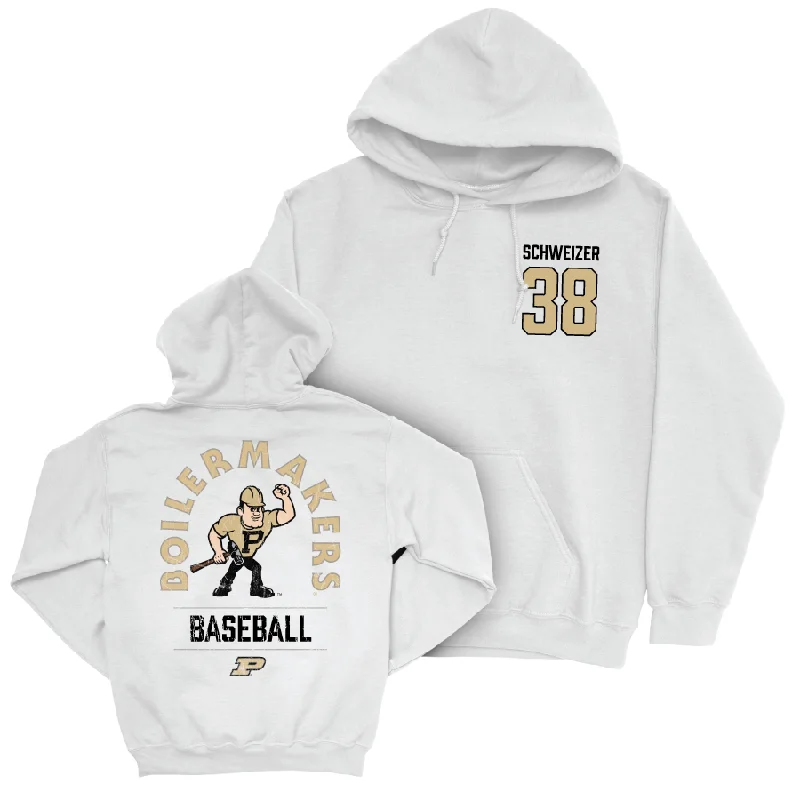 Fitted hoodie-Baseball White Mascot Hoodie     - Evan Schweizer