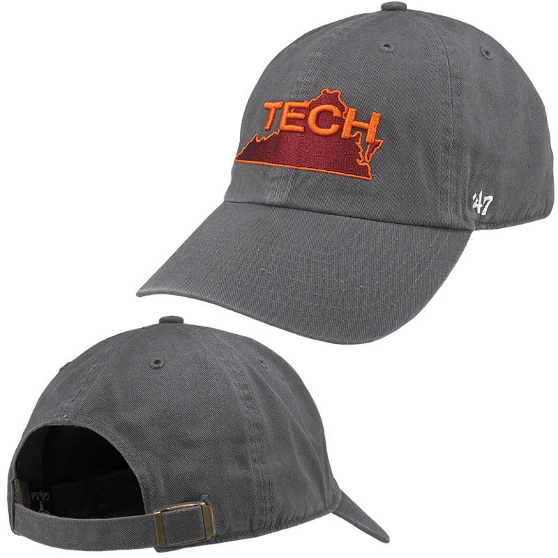 Elastic hats-Virginia Tech Retro State Outline Hat: Charcoal by 47 Brand