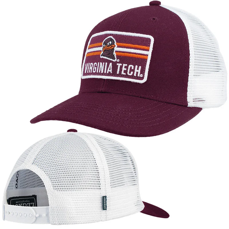 Single item hats-Virginia Tech Triple Striped Patch Trucker Hat: Maroon Legacy