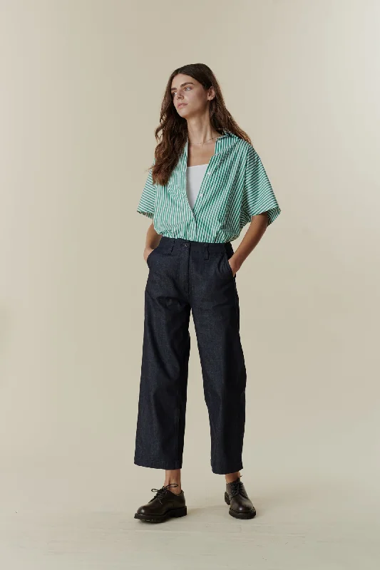 Multi-pocket pants-Women's Cropped Work Trousers - Denim