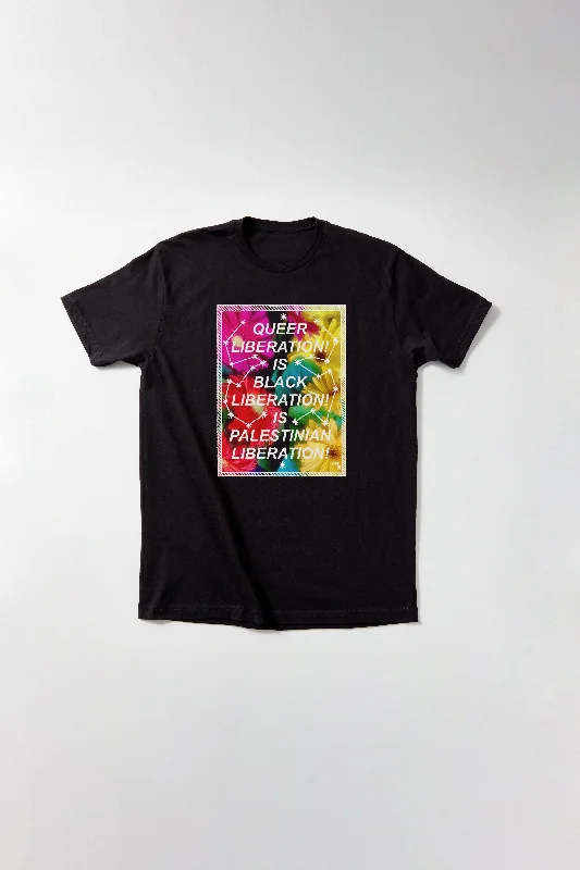 patriotic T-shirt-QUEER LIBERATION! IS BLACK LIBERATION! IS PALESTINIAN LIBERATION! T-Shirt