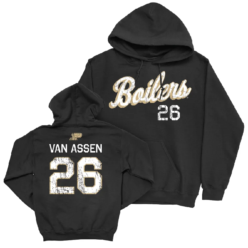 Sports casual hoodie-Baseball Black Script Hoodie    - Cole Van Assen