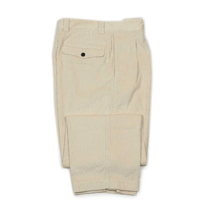 Shiny pants-Two-tuck trousers in cream cotton corduroy