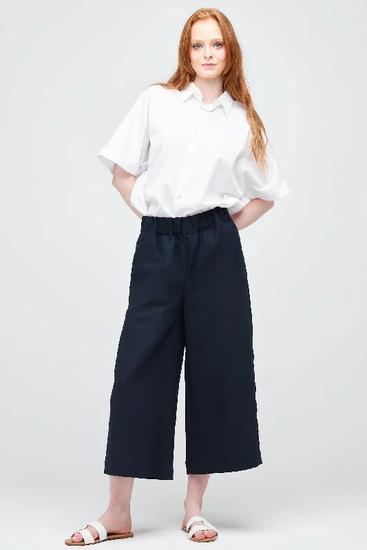 Wool pants-Women's Short PJ Trousers - Navy Linen