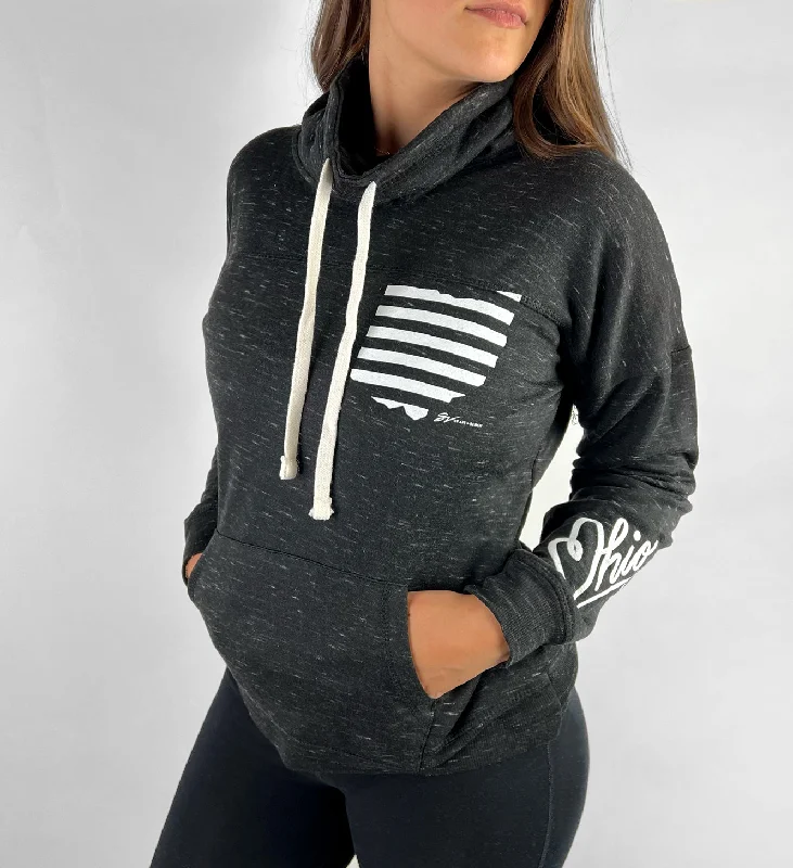 graphic art T-shirt-Women's Ohio Stripes Black Pullover Fleece