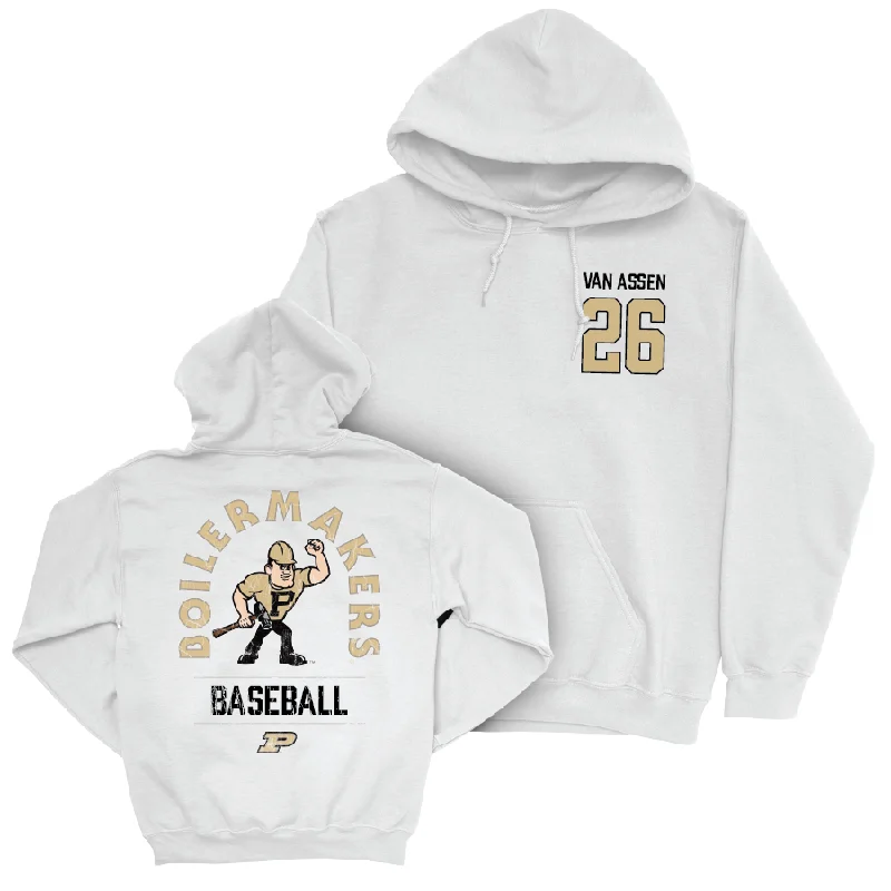 Short hoodie-Baseball White Mascot Hoodie    - Cole Van Assen