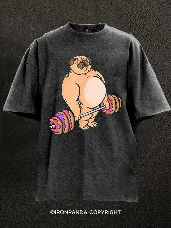 tie dye graphic T-shirt-Pug Donut Deadlift Washed Gym Shirt