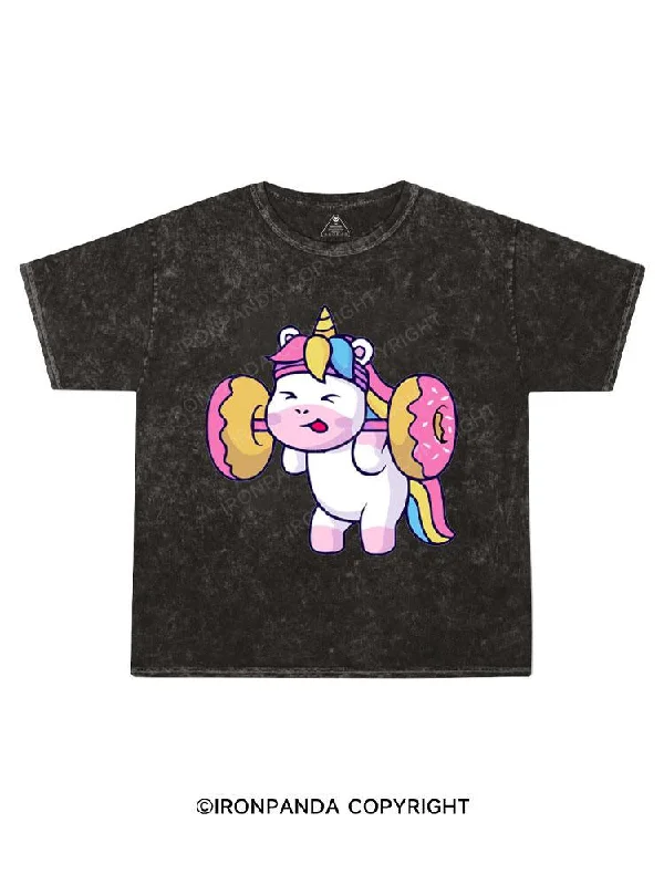 plain white T-shirt-Unicorn Weightlifting Kids Washed T-Shirt