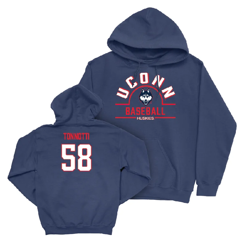 Large pocket hoodie-UConn Baseball Arch Navy Hoodie  - Joey Tonnotti