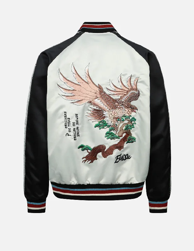 Plaid jacket-Eagle and Logo Embroidery Reversible Souvenir Jacket