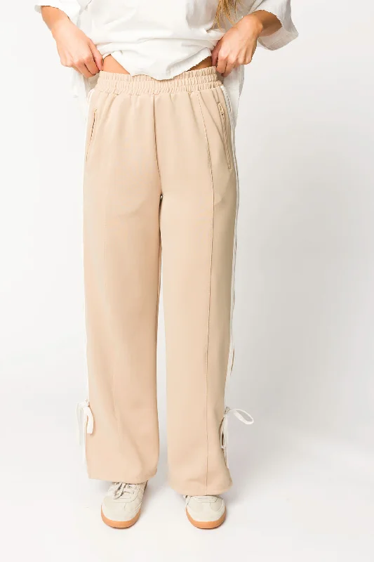 Spring pants-Murphy Track Pants with Bow Detail in Taupe/White