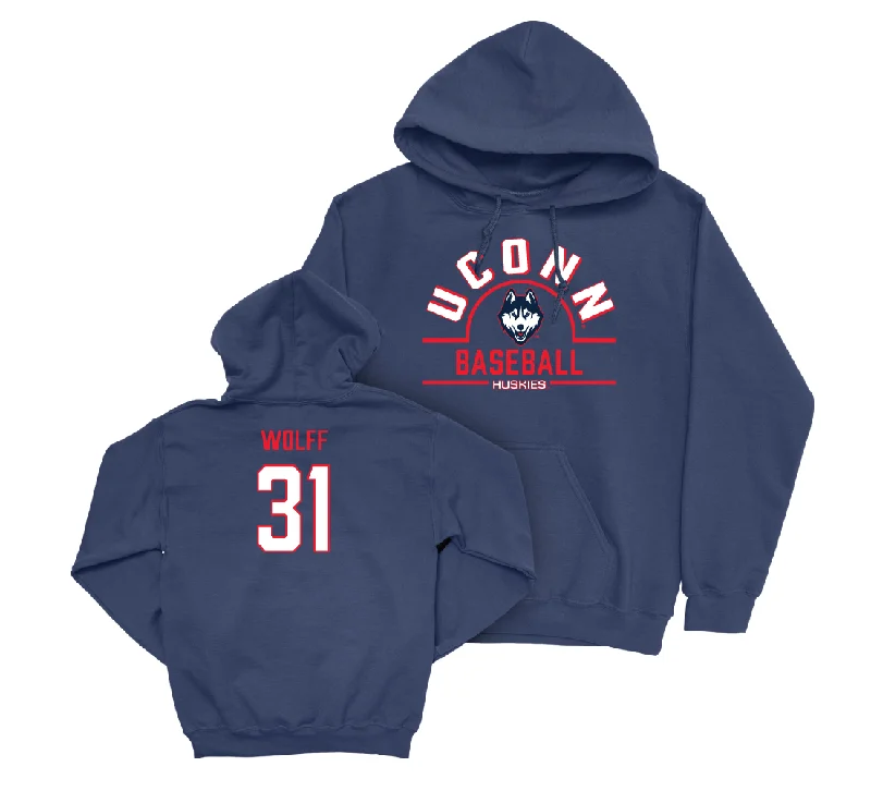 Slim fit hoodie-UConn Baseball Arch Navy Hoodie - Devin Wolff | #31