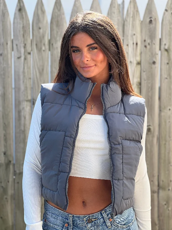 Outdoor waterproof jacket-Cropped Puffer Vest