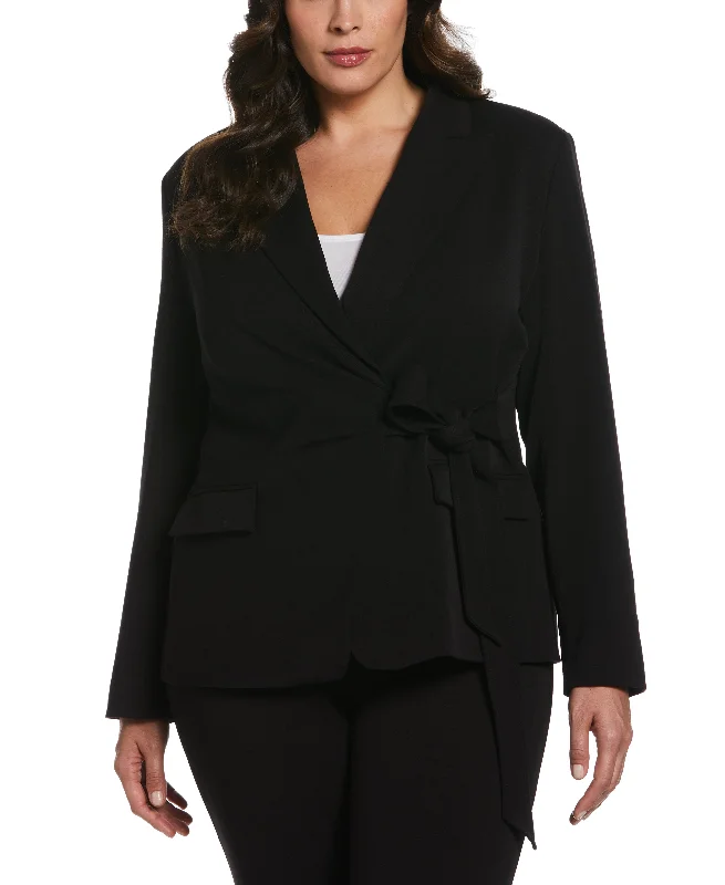 Classic blazer jacket-Plus Size Front-Tie Wrap Blazer