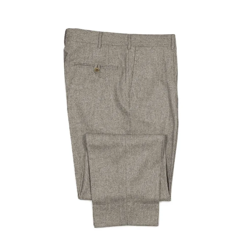 Slim fit pants-Manhattan high-rise wide tapered pleated trousers in oatmeal wool flannel (restock)