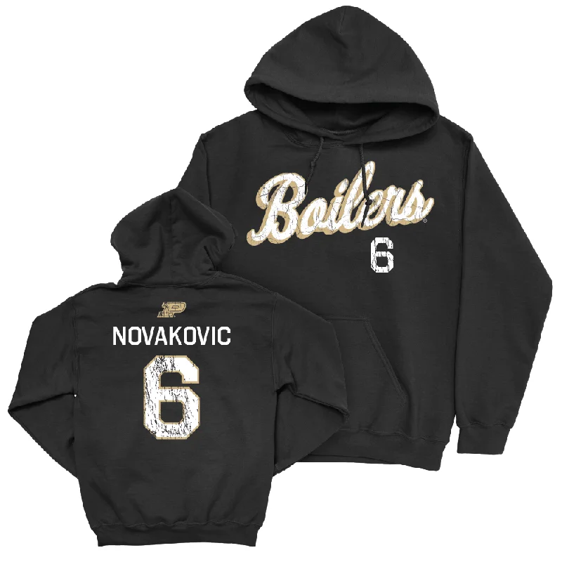 Flexible hoodie-Baseball Black Script Hoodie     - James Novakovic