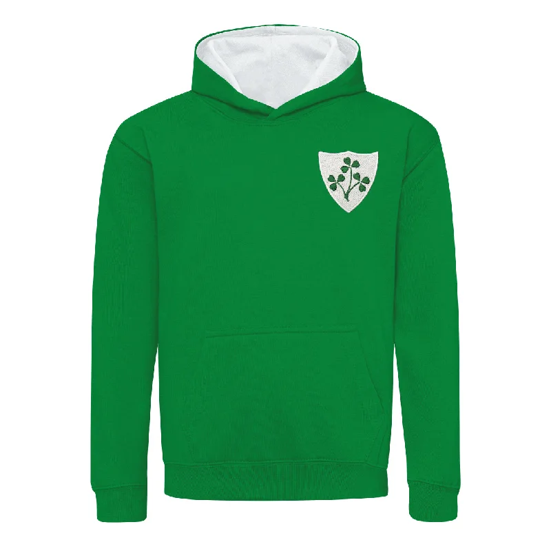 Street style hoodie-Kids Ireland EIRE Rugby Retro Style Two Tone Hooded Sweatshirt