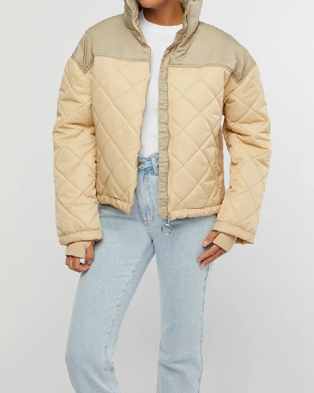 Shiny jacket-Color Blocked Quilted Puffer Jacket