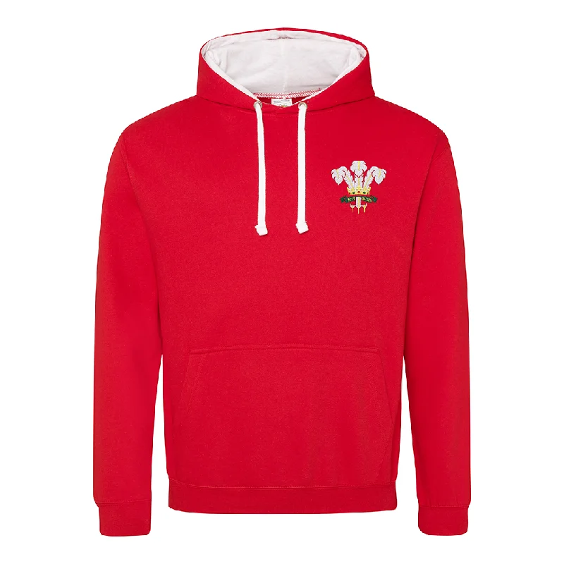 Flexible hoodie-Unisex Wales CYMRU Rugby Retro Style Two Tone Hooded Sweatshirt