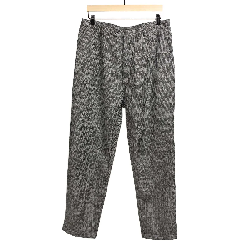 Quick-dry sport pants-Seabiscuit wide trousers in grey herringbone wool