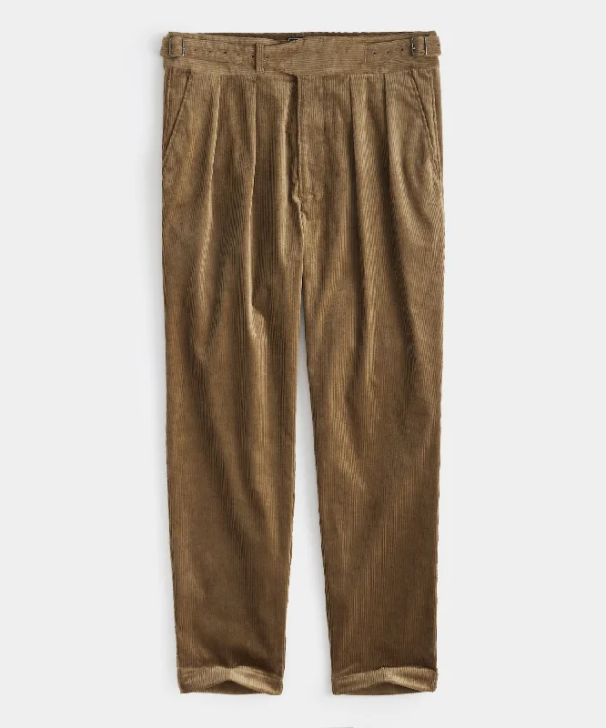 Shiny pants-Italian Corduroy Gurkha Trouser in Khaki