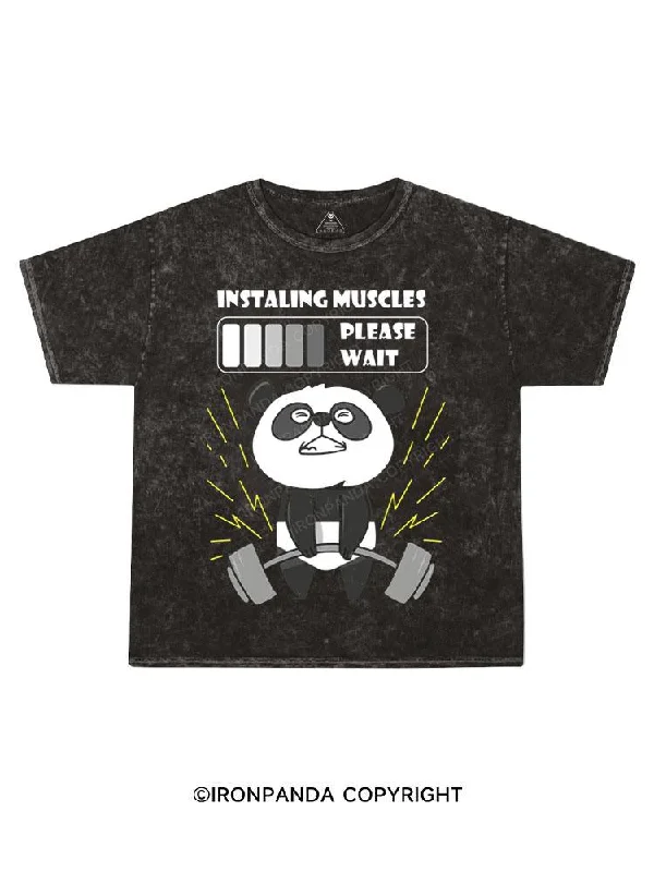 slogan T-shirt-Panda installing muscles Kids Washed T-Shirt