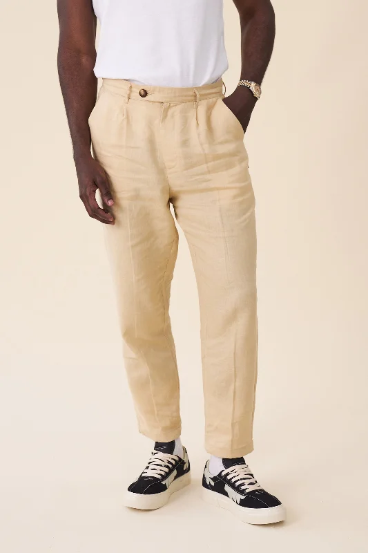 Outer layer leggings-SMART PLEAT LINEN TROUSERS - MAIZE YELLOW