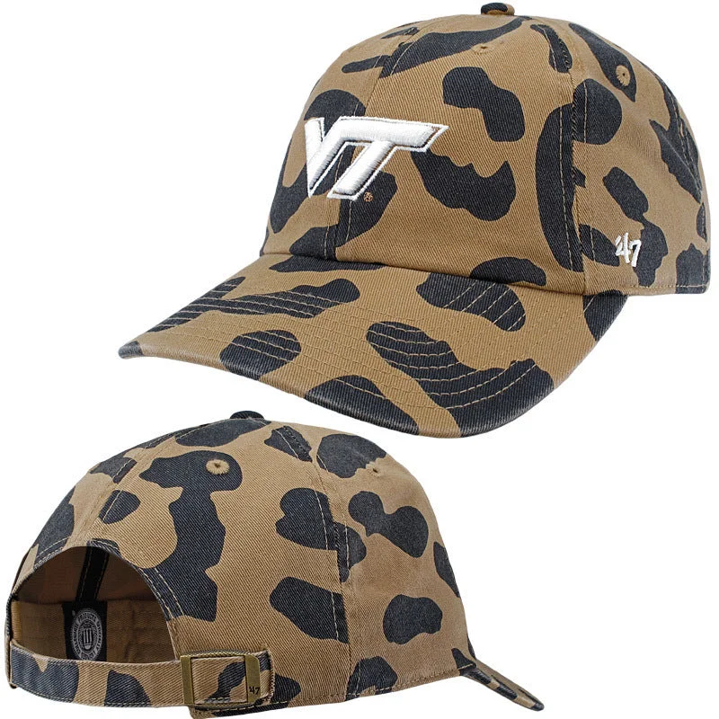 Hunting hats-Virginia Tech Women's Leopard Print Clean Up Hat by 47 Brand