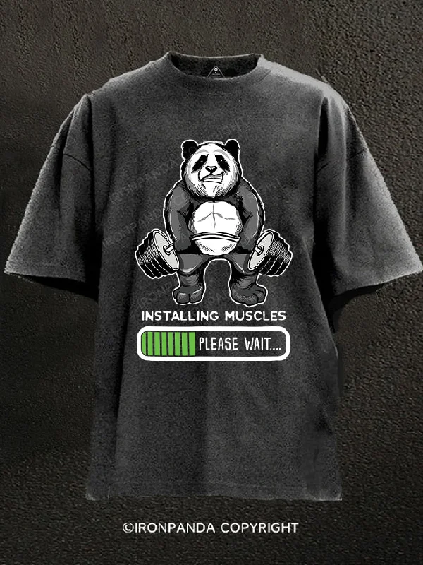 oversized T-shirt-Panda Installing Muscle Washed Gym Shirt