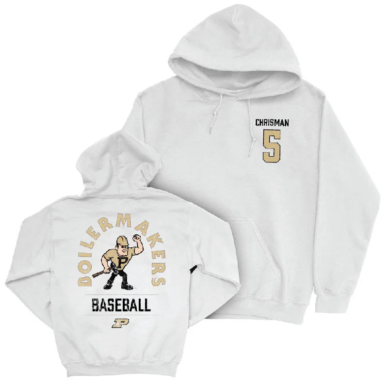 Large pocket hoodie-Baseball White Mascot Hoodie  - Brody Chrisman