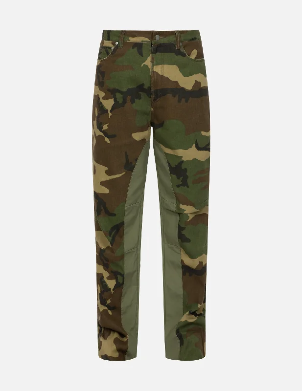 Zipper pants-Seagull Appliqué Embroidery Baggy Fit Camo Parachute Pants