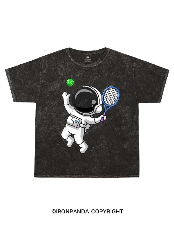 colorful T-shirt-Cute Astronaut Playing Tennis Ball Kids Washed T-Shirt