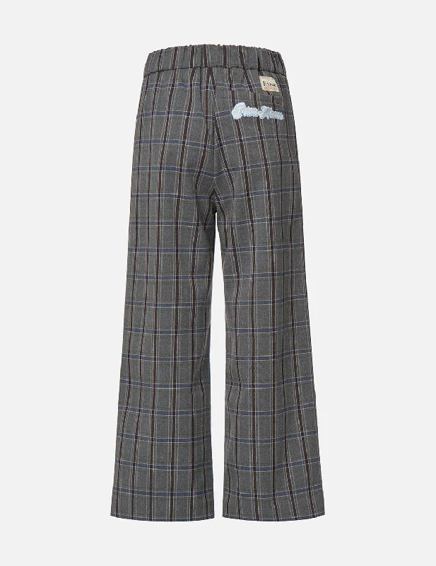 Printed pants-Checked Wide-leg Pants