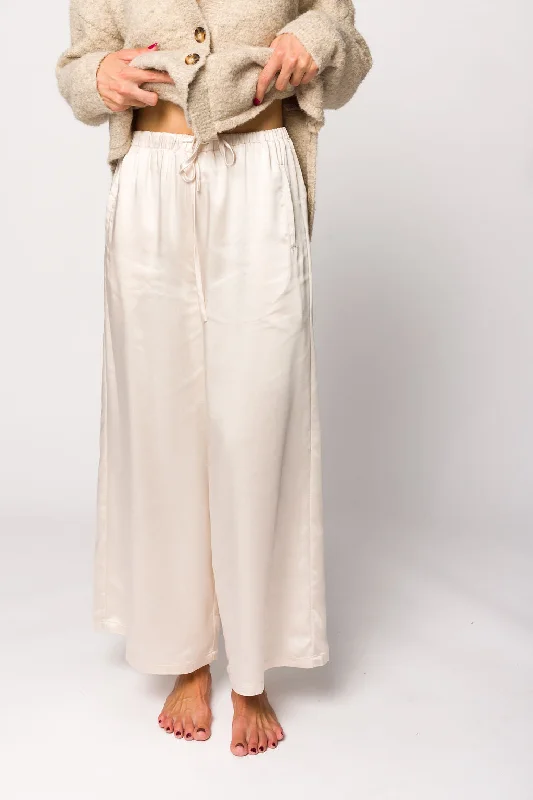 Outdoor sports pants-Mari Wide Leg Satin Pants in Cream