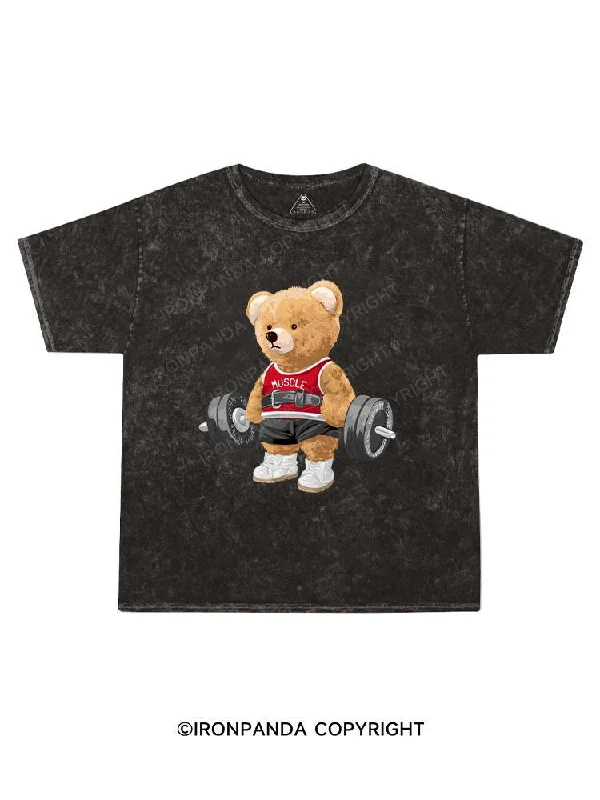 luxury graphic T-shirt-Exercise Bear Kids Washed T-Shirt