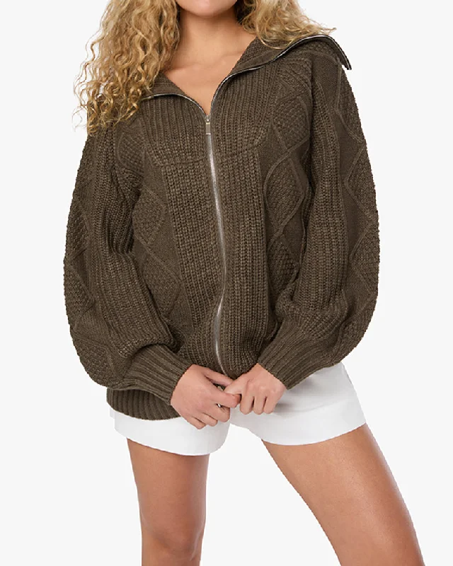 Chic jacket-Chunky Cable Knit Zip Up Sweater