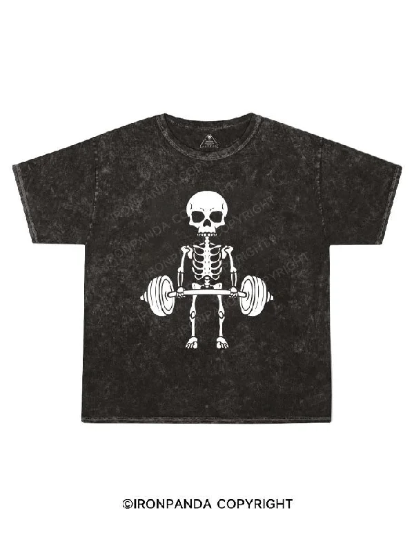 travel T-shirt-Deadlift Skeleton Kids Washed T-Shirt