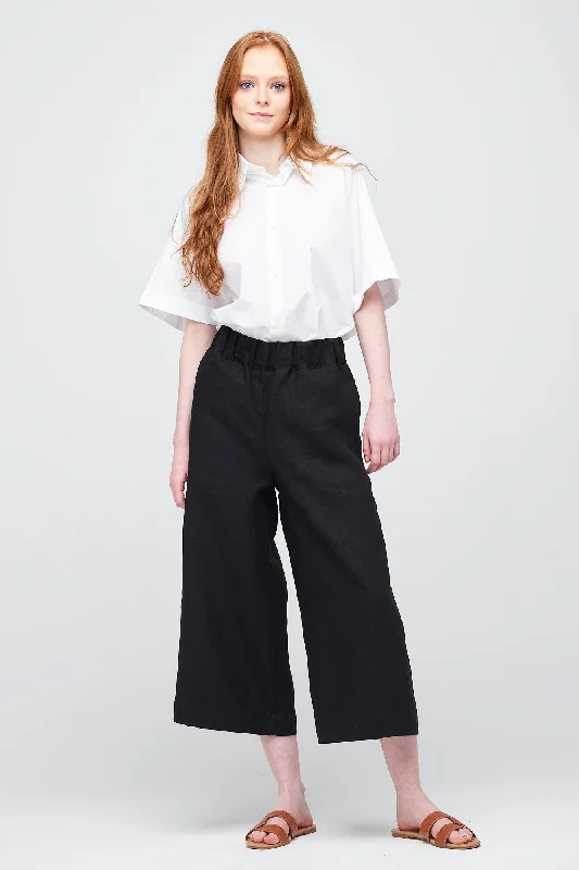 Comfortable pants-Women's Short PJ Trousers - Black Linen